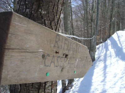 Ecco il segnale che ci porta a lasciare la forestale per iniziare invece il sentiero vero e proprio.