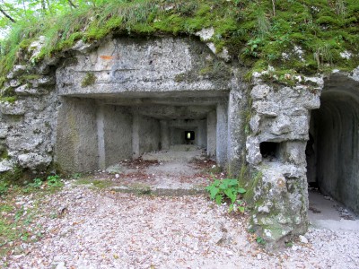 L'uscita del tunnel trincea sul percorso per forte Hermann. Dalla piccola finestra si può vedere l'ingresso sul lato opposto del lungo tunnel.