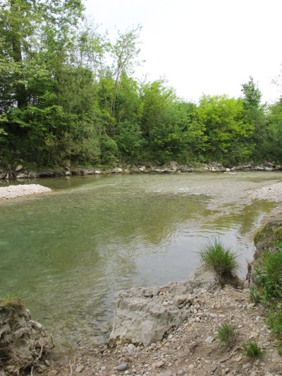 Il letto del Meschio, in uno dei tratti in cui si riesce a raggiungere l'acqua.