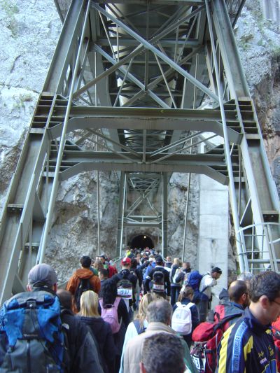 La folla che attraversa Ponte Tubo, fra ammirazione e curiosità. 