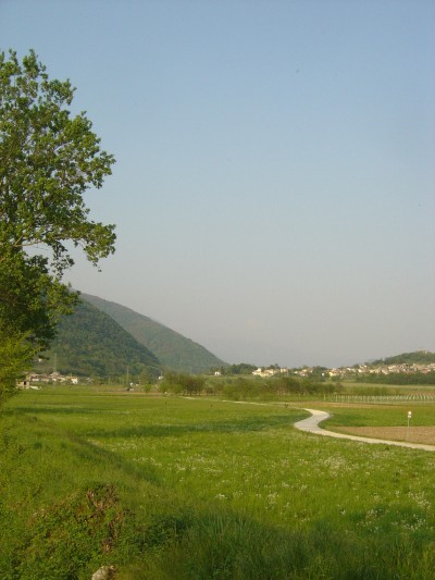 La stradina sterrata che percorre la Valsana tra Cison di Valmarino e Lago. Qui uno scorcio della zona presso Mura.