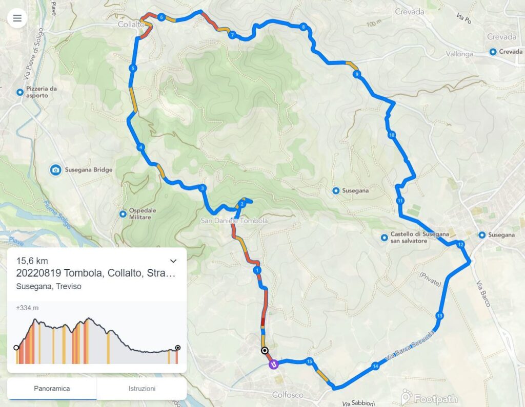 19 Agosto 2022 - tracciato del Giro sbagliato dei cimiteri tra Collalto, Susegana e Colfosco. Da percorrere in mtb e gravel.